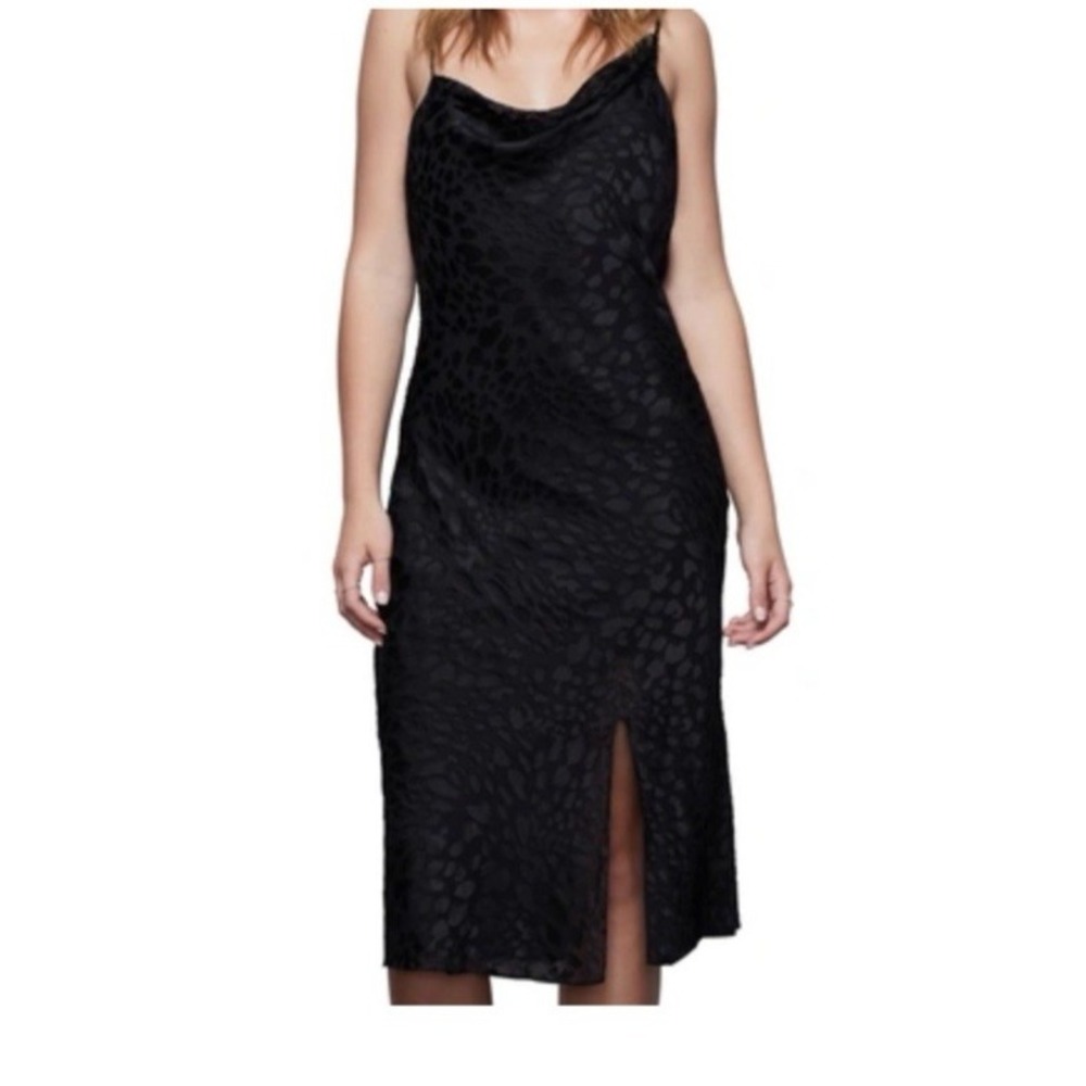 Women's Good American Black Cheetah Animal Print Slip Dress Sz 3/L
